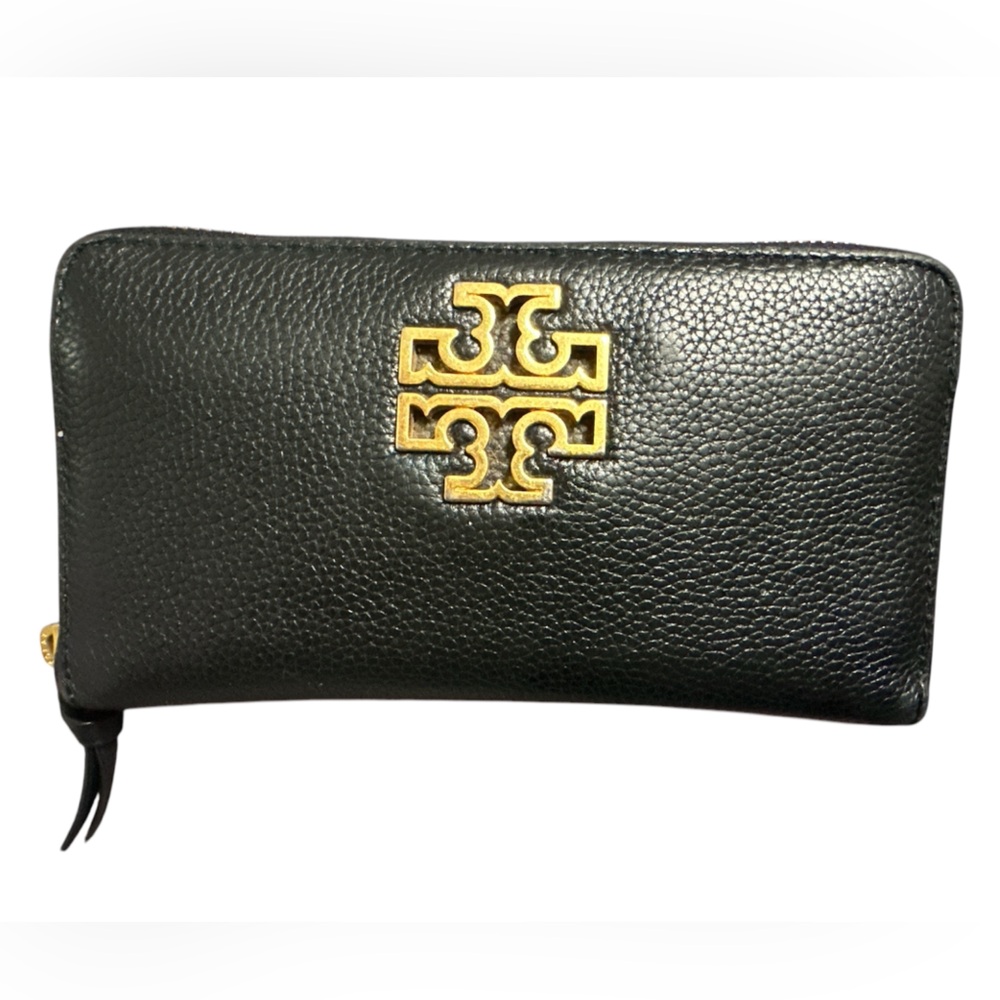 ✨TORY BURCH BLACK PEBBLED LEATHER WALLET✨EUC✨